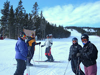 Connie, Larry, Chris, Darci and Erika skiing.
