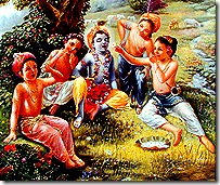 Lord Krishna and friends in Vrindavana      