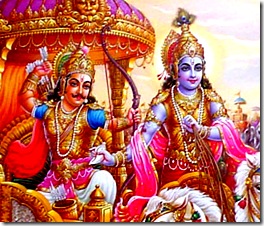 Lord Krishna and Arjuna on the battlefield of Kurukshetra