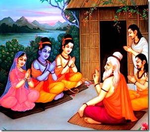 Sita, Rama, and Lakshmana visiting a sage