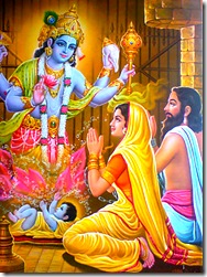 Vasudeva and Devaki praying to Krishna
