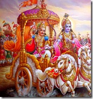 Arjuna and Krishna preparing for battle