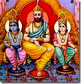 Dashratha with sons Rama and Lakshmana