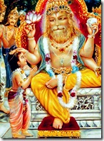 Prahlada Maharaja praying to Lord Narasimha Deva