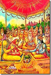 Fire sacrifice during Sita and Rama's wedding