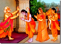 Sita, Rama, and Lakshmana leaving for exile