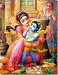 Mother Yashoda binding child Krishna