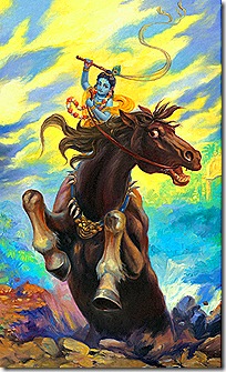 Krishna fighting Keshi demon