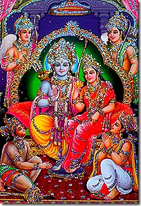 Rama with His brothers, Sita and Hanuman