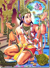 Hanuman worshiping Sita and Rama