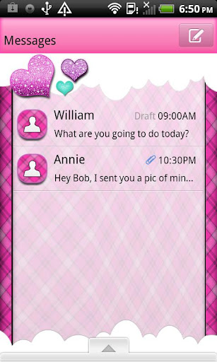 GO SMS THEME PinkPlaidCloud1