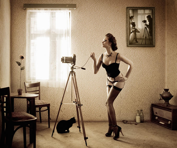 Vintage girl and camera