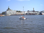 Motorboat in harbor