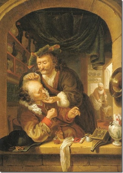 O Barbeiro-Cirurgião, quadro de Isaac Koedyck, 1647. O Barbeiro-Cirurgião, quadro de Isaac Koedyck, 1647.