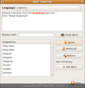 Spell checker dialog in Subtitle Editor