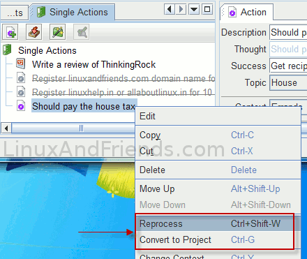 Thinking Rock - Reprocess Actions Menu