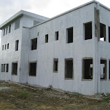 The east side. The bottom left three windows are kitchen windows.