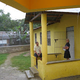 Erika and Chris take shelter from the rain.