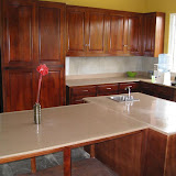 The beautiful kitchen is near completion.