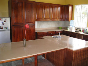 The beautiful kitchen is near completion.