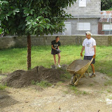 So we started the sand pile next to this tree.