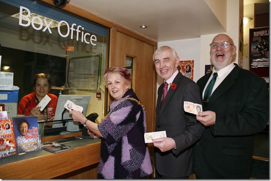 l-r In the Box Office  Philippa Unett, Marketing Manager at the Lyceum Theatre Crewe  with l-r Mayor and Cheshire East Cllr. Jacquie Weatherill,  Cllr. Brian Silvester and Cllr. John Jones.