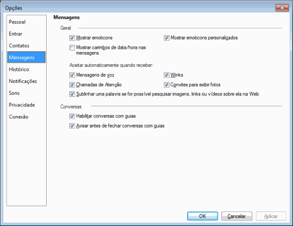 Windows Live Messenger 2011 - Opções, Mensagens Windows Live Messenger 2011 - Opções, Mensagens