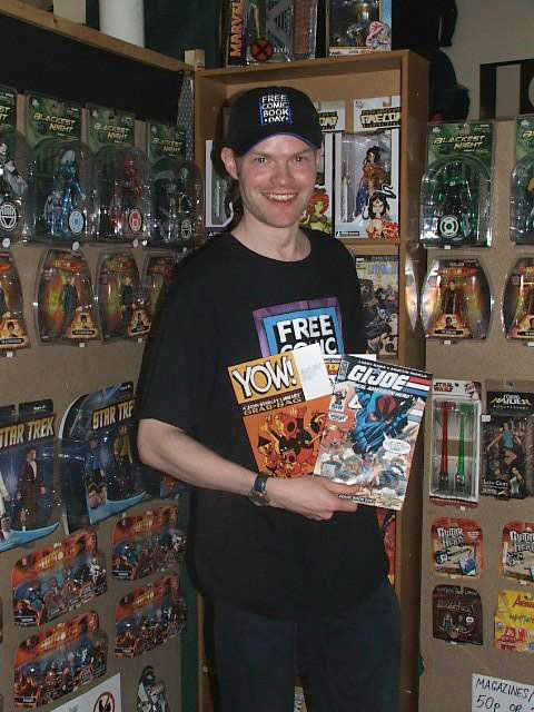 First Age owner Mark Braithwaite with some of Free Comic Book Day offerings