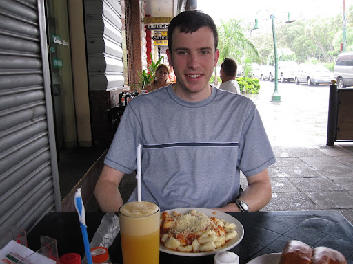 My first real meal in Paraguay: Ñoquís (gnocci) with tomato sauce and cheese and a fresh OJ on the side.