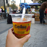 Mote con huesillo: the street drink of choice in Santiago.  Peach juice, some peach pieces and wheatberries
