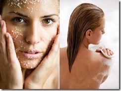 women using scrub and loofah