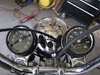 Gauge cluster. Some cable management is needed. The brake hose blocks my view of the speedo