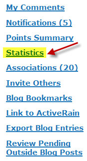 ActiveRain Statistics menu