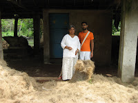 At a village choir (rope made from coconut) making factory, Varkala