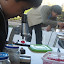 A través de un microscopio estudiante observa bacterias en la gelatina. Proyecto "Las Bacterias" del Colegio Victoriano