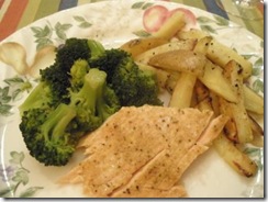 baked salmon and fries