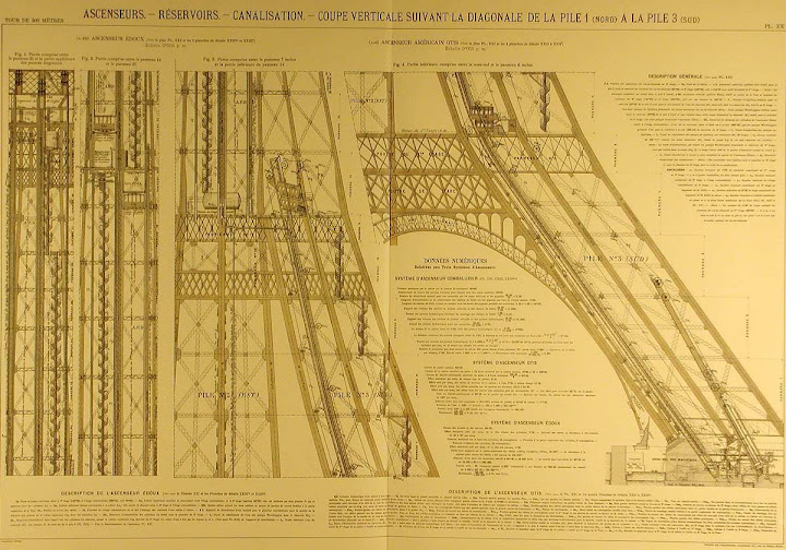 Plano Torre Eiffel, ascensores, tanques y canalizaciones. Plano Torre Eiffel, ascensores, tanques y canalizaciones.