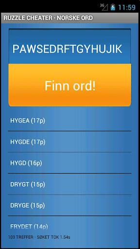 Ruzzle Cheater - Norske Ord