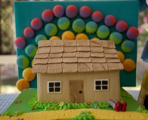 house cake and rainbow house cake and rainbow
