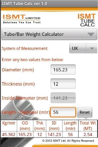 ISMT Tube Calc