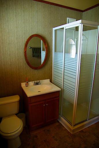 First floor 3/4 bathroom - well eventually take down the wallpaper and paint this.