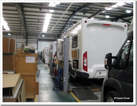 One of 2 production lines at the Autotrail factory. One of 2 production lines at the Autotrail factory.