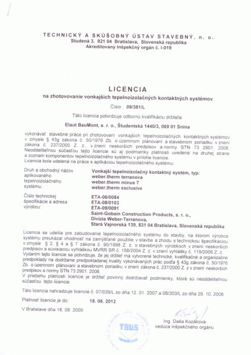 Licencia TSÚS Weber Terranova