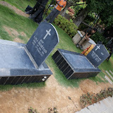 Graves in the garden. People were actually not sitting on them as if they were the real deal.
