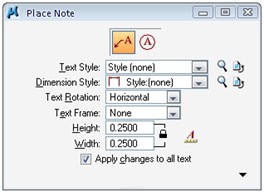 MicroStation place note settings