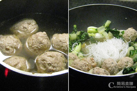 白菜粉絲煮肉丸製作圖 Fried Bok Choy with Meat Balls Procedures