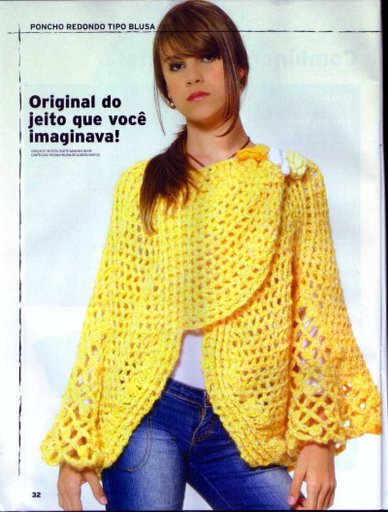 Poncho de Croch Amarelo Tipo Blusa