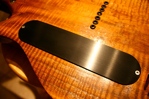 New brushed anodized aluminum control plate cover made for me by Dave Wescott at Frets On The Net.
