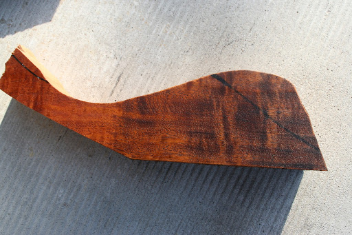 L-R: No dye, Burnt Sienna, Van Dyke Brown, Black on a piece of the curly mahogany from the body offcuts.