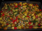 Rosemary roasted potatoes - with asparagus, red bell pepper, and mushrooms